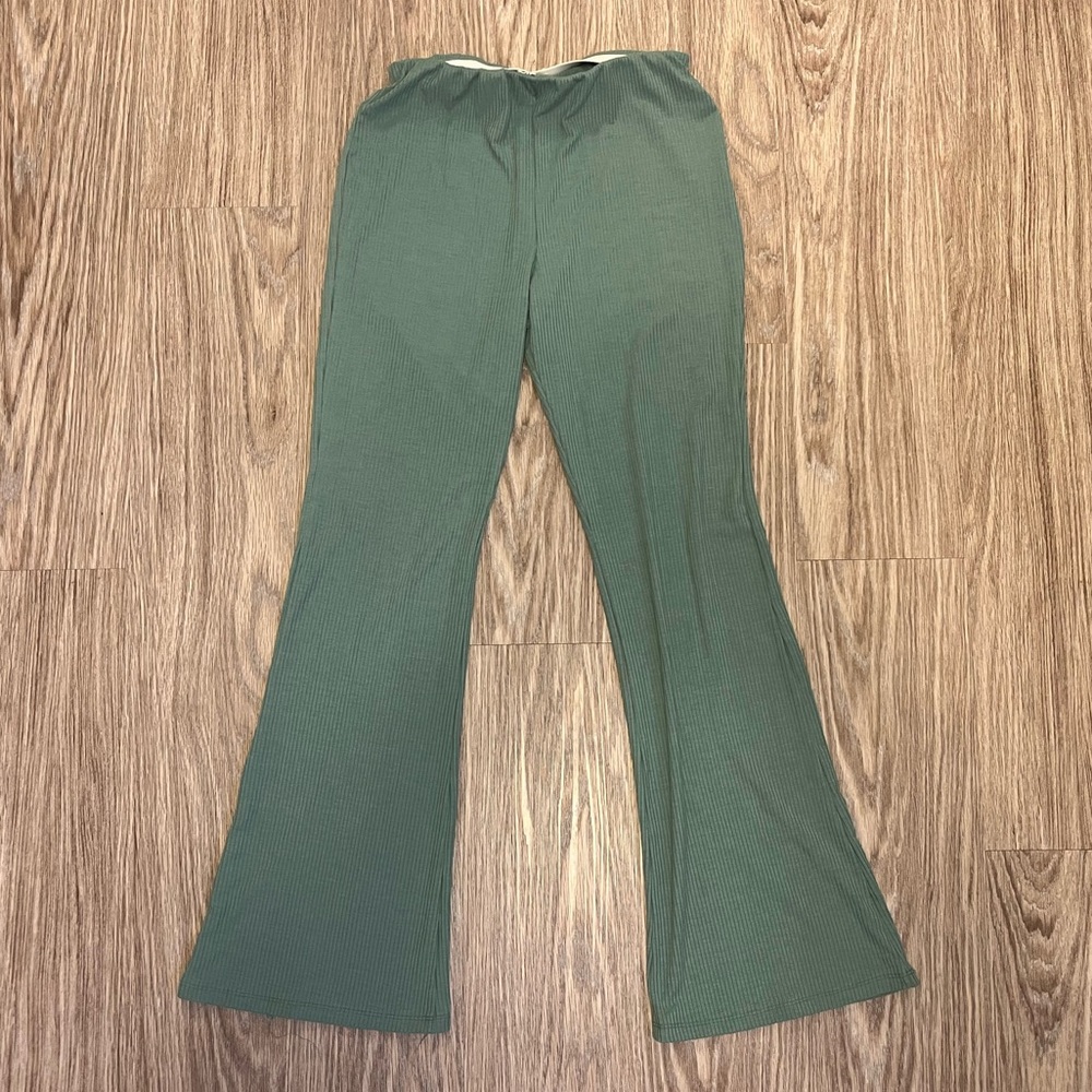 Ribbed Green Flare Pants